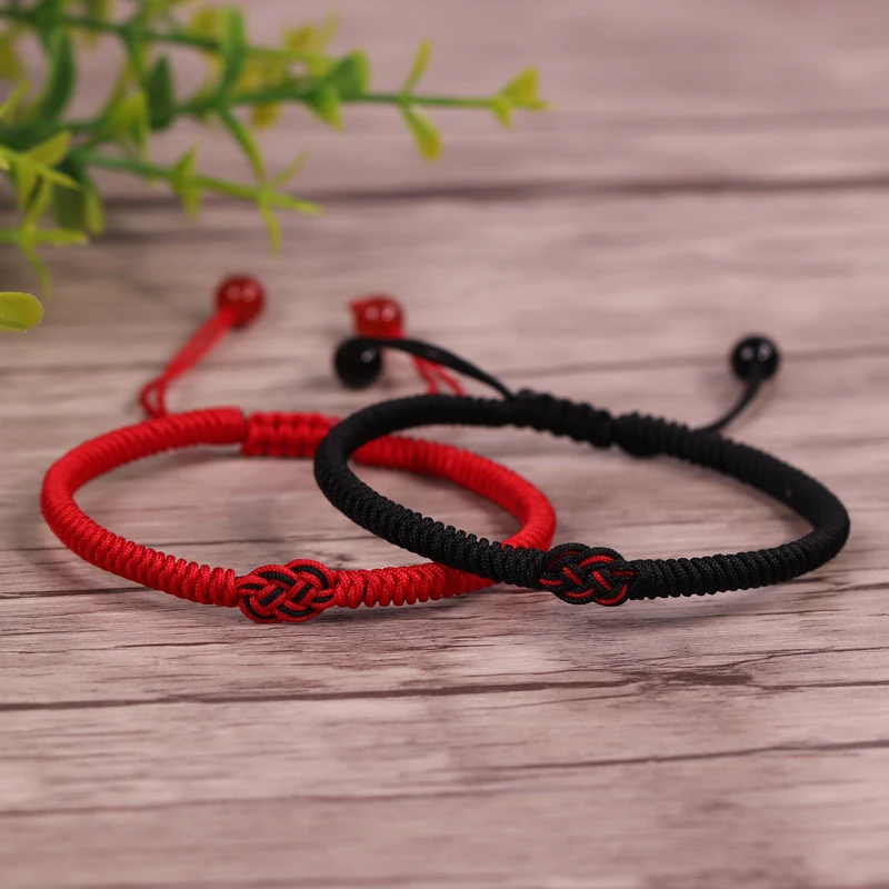 

Hot Sale Red Black Rope Bracelet Handmade Knitted knot Lucky Bracelet Adjustable Couple Jewelry Gifts