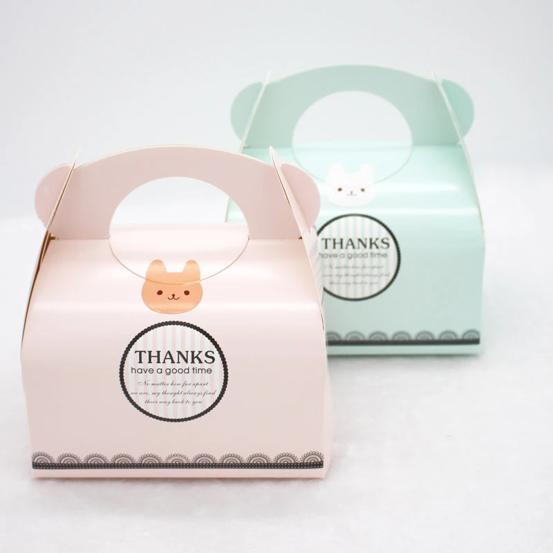 

20 pcs Candy paper box with handle muffin Mousse cake Packaging wedding Home Party birthday Cookies baking Package gift box