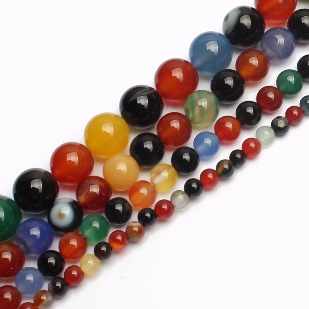 

wholesale Smooth Multicolor Agates Round Beads For Jewelry Making 15.5" Pick Size 4 6 8 10 12mm Making Bracelet-F00056
