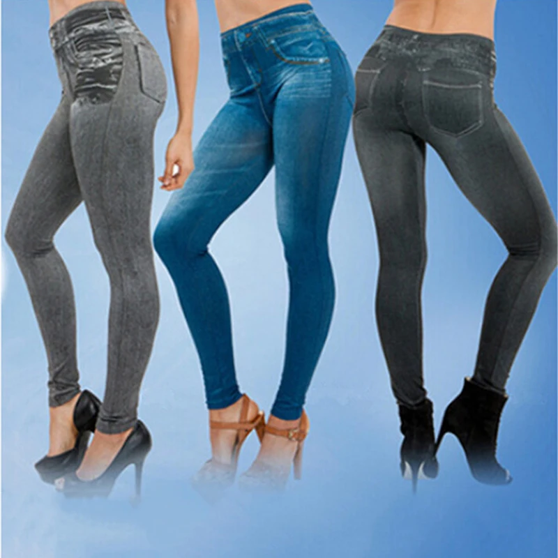 Весенне-осенние модные джинсы, дизайнерские Джинсовые леггинсы, брюки для девушек, имитация джинсов, женские леггинсы размера плюс, черные/серые/синие HX1106