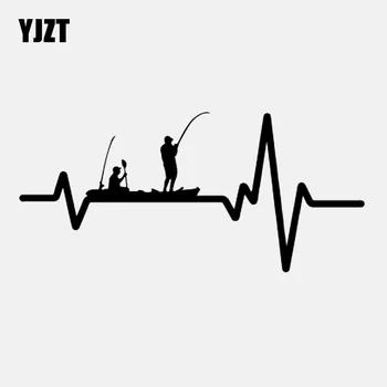 

YJZT 17.5CM*8.2CM Decal Vinyl Car Sticker Heart Beat Line Fishing Kayak Fish Line Rod Reel Pole Guys Black/Silver C24-0545