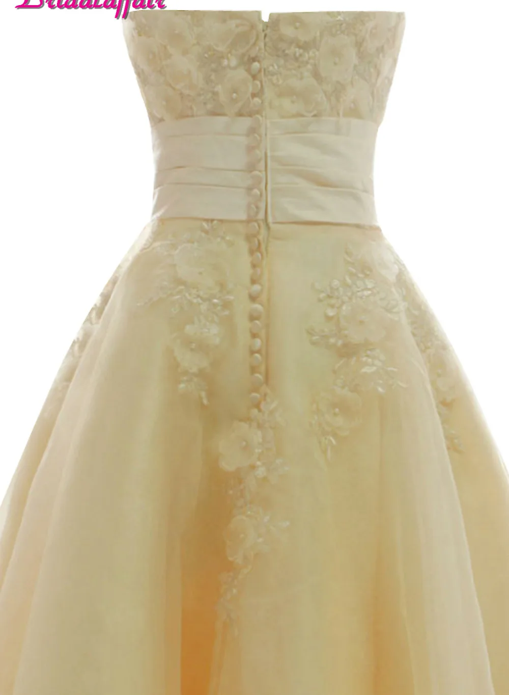 Bridalaffair настоящая фотография светло-желтый Кружево бальное платье короткие Свадебные платья до середины икры без бретелек свадебное платье Vestido De Noiva