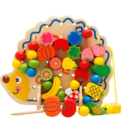 Фирменная новинка детские развивающие деревянные фрукты и овощи шнуровка Бисер для нанизывания игрушечные лошадки с ежиком доска
