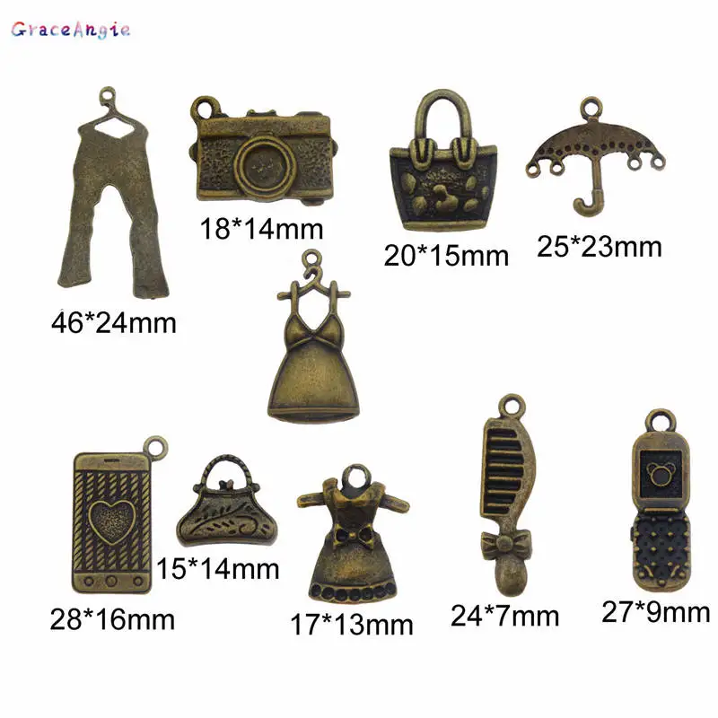 30 шт. оптовая продажа, антикварное, бронзовое Смешанная одежда гребень подвески разные формы браслет Изготовление ожерелий с подвесками