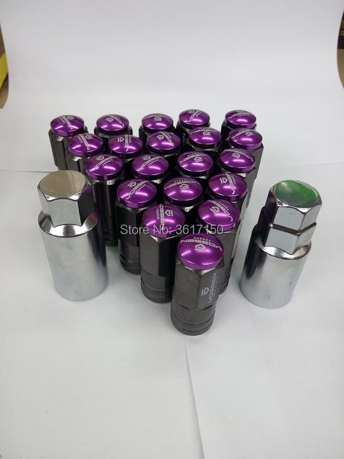 50 мм гайки колеса VOSSE N стиль шестигранные 20 штук с замком (5 видов цветов в