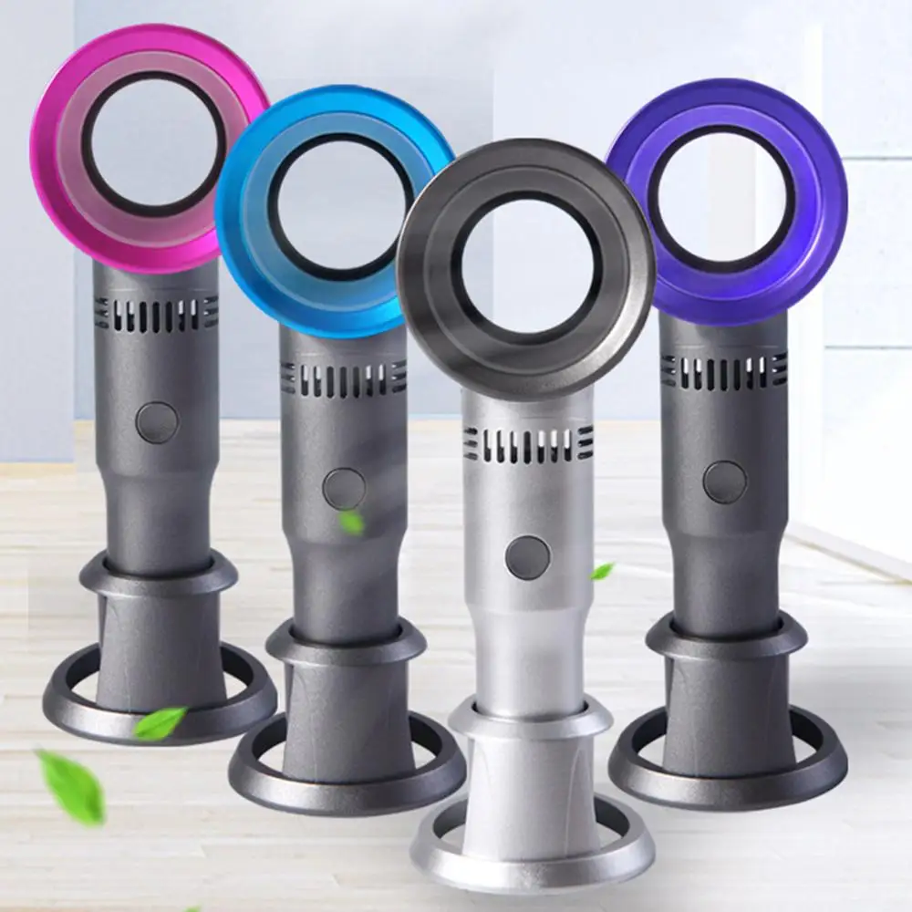

Portable Mini USB Rechargeable Handheld Bladeless Fan Cooler with Holder Base 3 Speed Ventilator