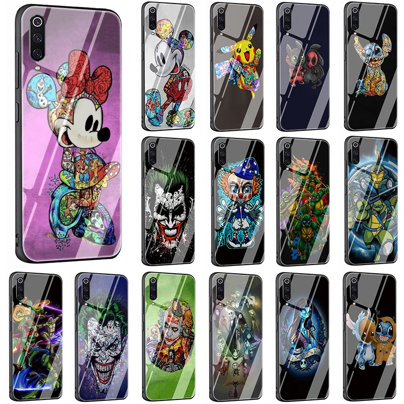 

Cute Stitch Minnie Mickey Tempered Glass phone case for Xiaomi 8 Lite 9 A1 A2 Redmi 4X 6A Note 5 6 7 Pro F1