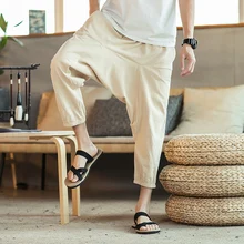 Летние Новые семиминутные брюки мужские брюки в китайском стиле с заниженным шаговым швом трендовые брюки больших размеров Брюки с галстуком