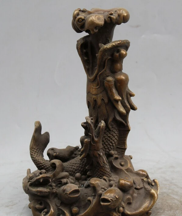 

10" Chinese Folk Feng Shui Bronze Zodiac Year Dragon Play Bead cyprinoid Statue