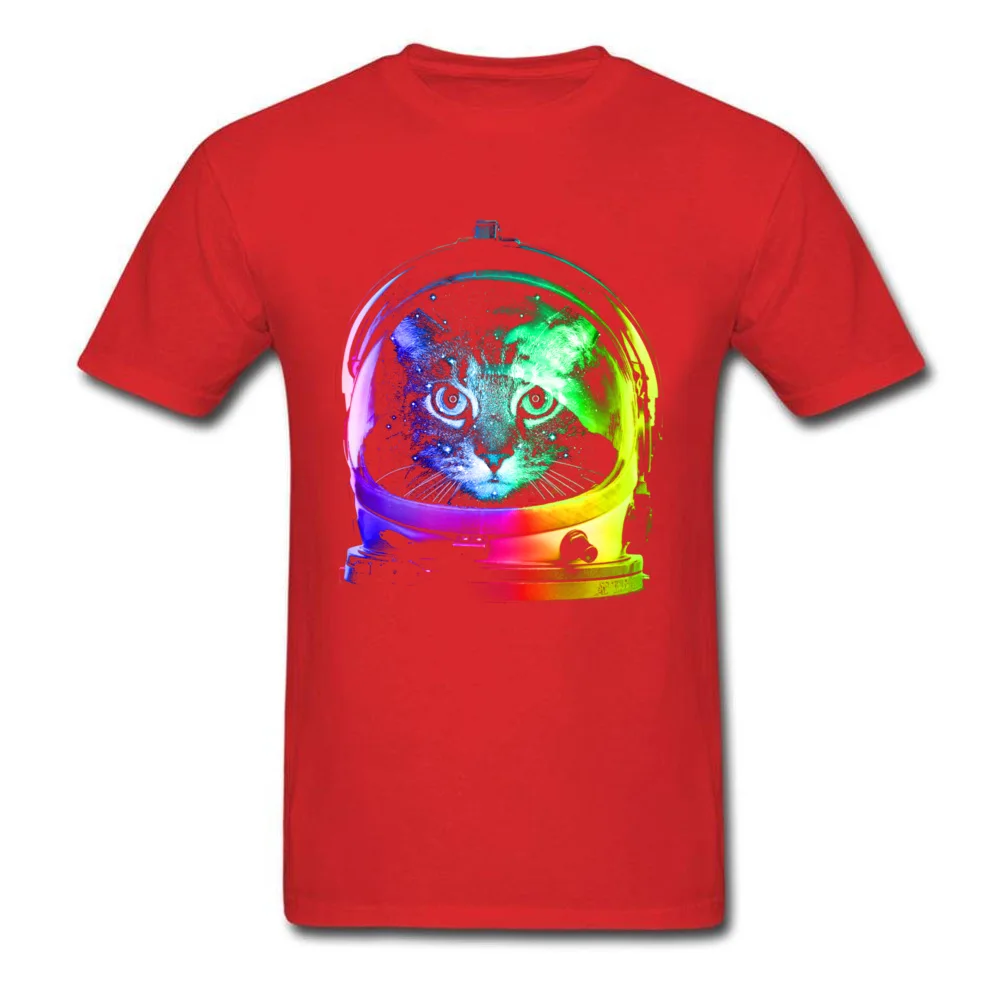 3D Printed Astronaut Cat Tops Tees for Men Funny Summer Round Neck Cotton Short Sleeve T Shirt Crazy Sweatshirts Astronaut Cat red