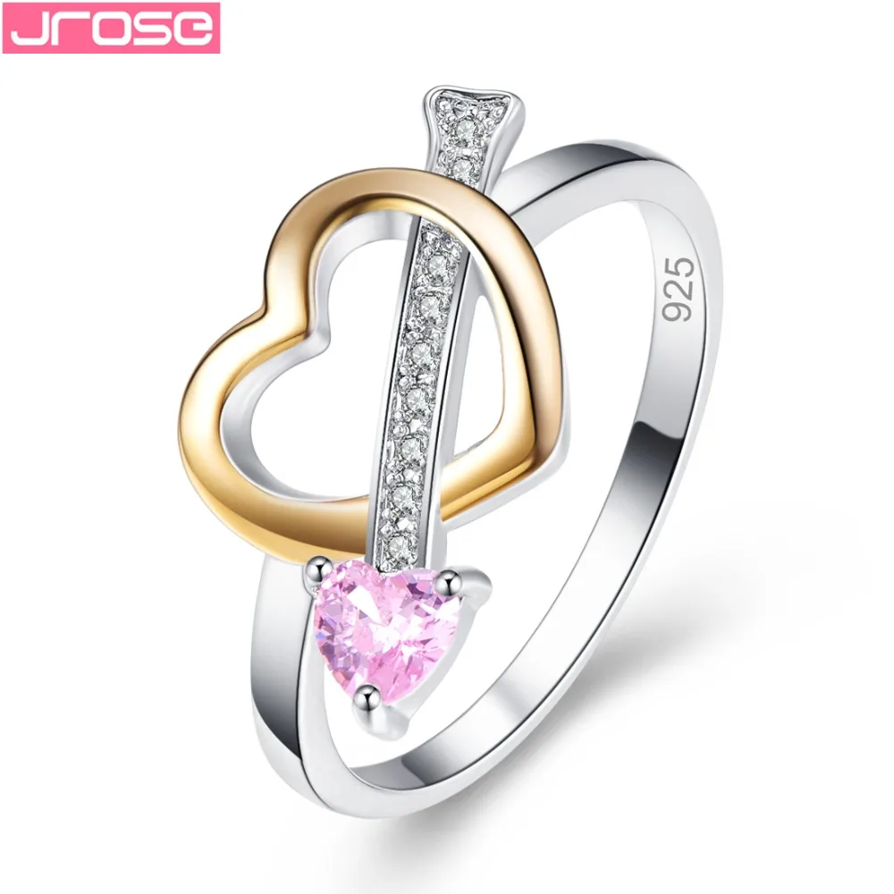 Женское кольцо JROSE модное серебряное с сердечком розовый Шампанский белый цвет