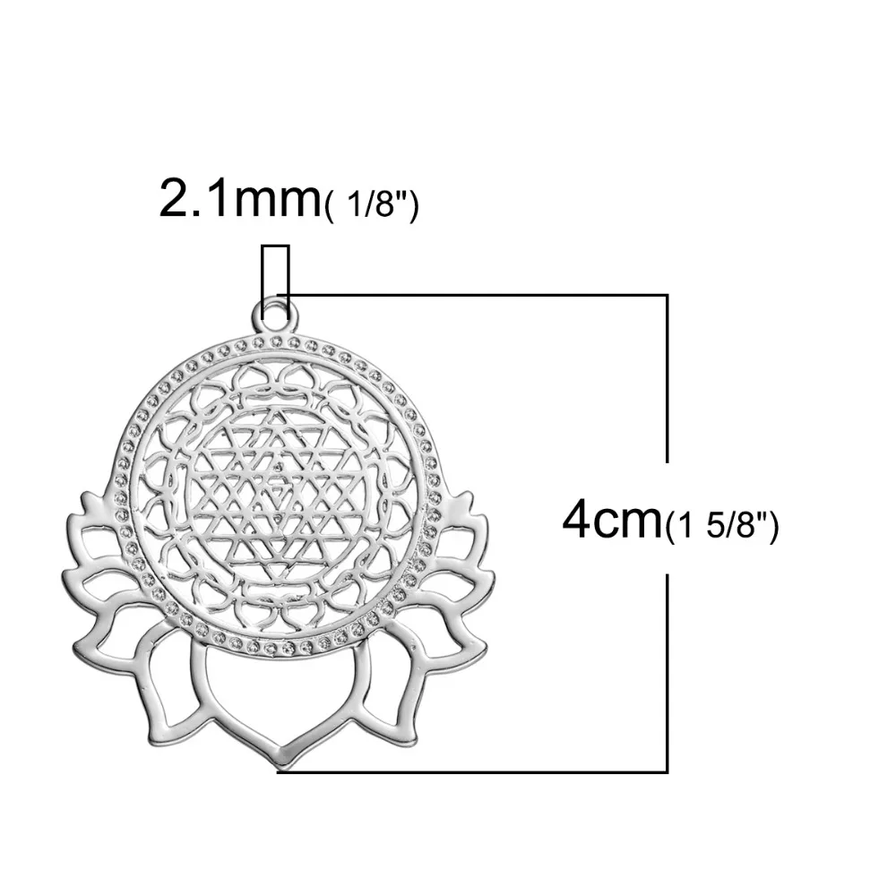 DoreenBeads Медный Серебряный тон Золотой Sri Yantra медитация Подвески Лотос полый цветок DIY Ювелирные компоненты 40x35 мм, 1 шт