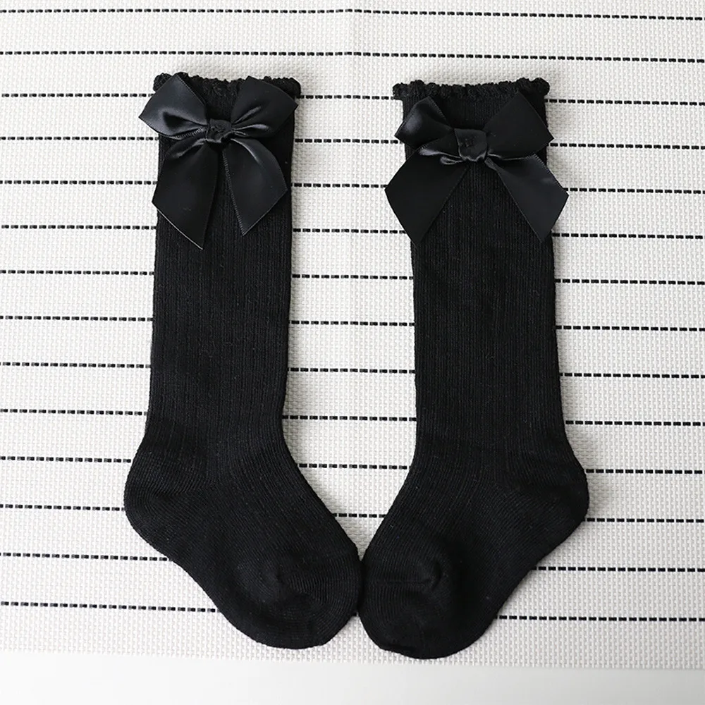 Новинка года, детские носки для новорожденных мальчиков и девочек мягкие хлопковые кружевные детские носки до колена с большим бантом нескользящие носки для детей - Цвет: 2 to 4T