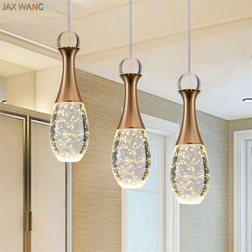 

Creative modern minimalist led pendant lights bar living room Dining hall pendant lamp three head crystal hanging light fixtures