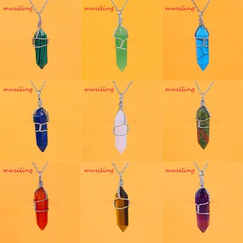 

Various Natural Gem Stone Hexagon Prism Point Reiki Winding Necklace Pendant Charms Healing Chakra Amulet Jewelry 14X Mix Order