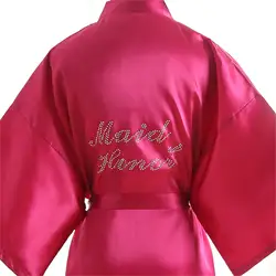 Надпись: «Подружка невесты» для невесты, Свадебный халат, женское косметическое атласное кимоно, одежда для сна, спа-халат со стразами