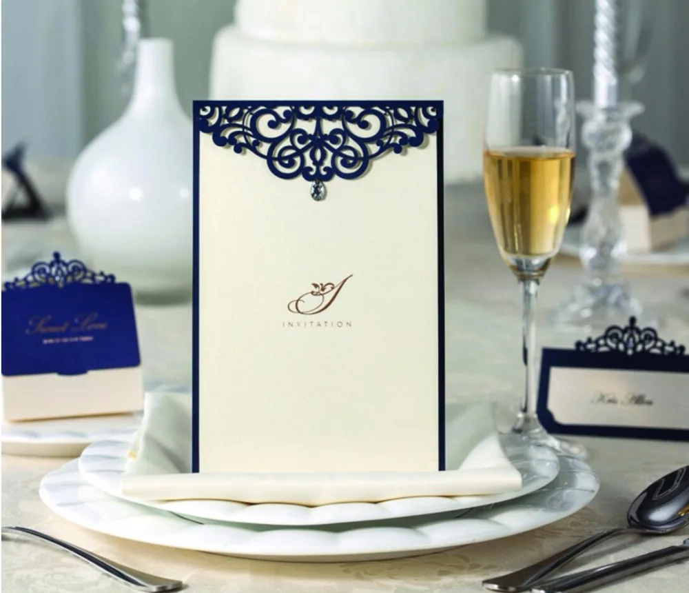Royal blue laser cut wedding party invitations card with rhinestone ... Royal blue laser cut wedding party invitations card with rhinestone ...