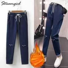 Зимние джинсы, женские теплые штаны, женские джинсы размера плюс с вышивкой, джинсы с эластичной резинкой, джинсовые вельветовые Теплые джинсы, Вельветовые женские джинсы