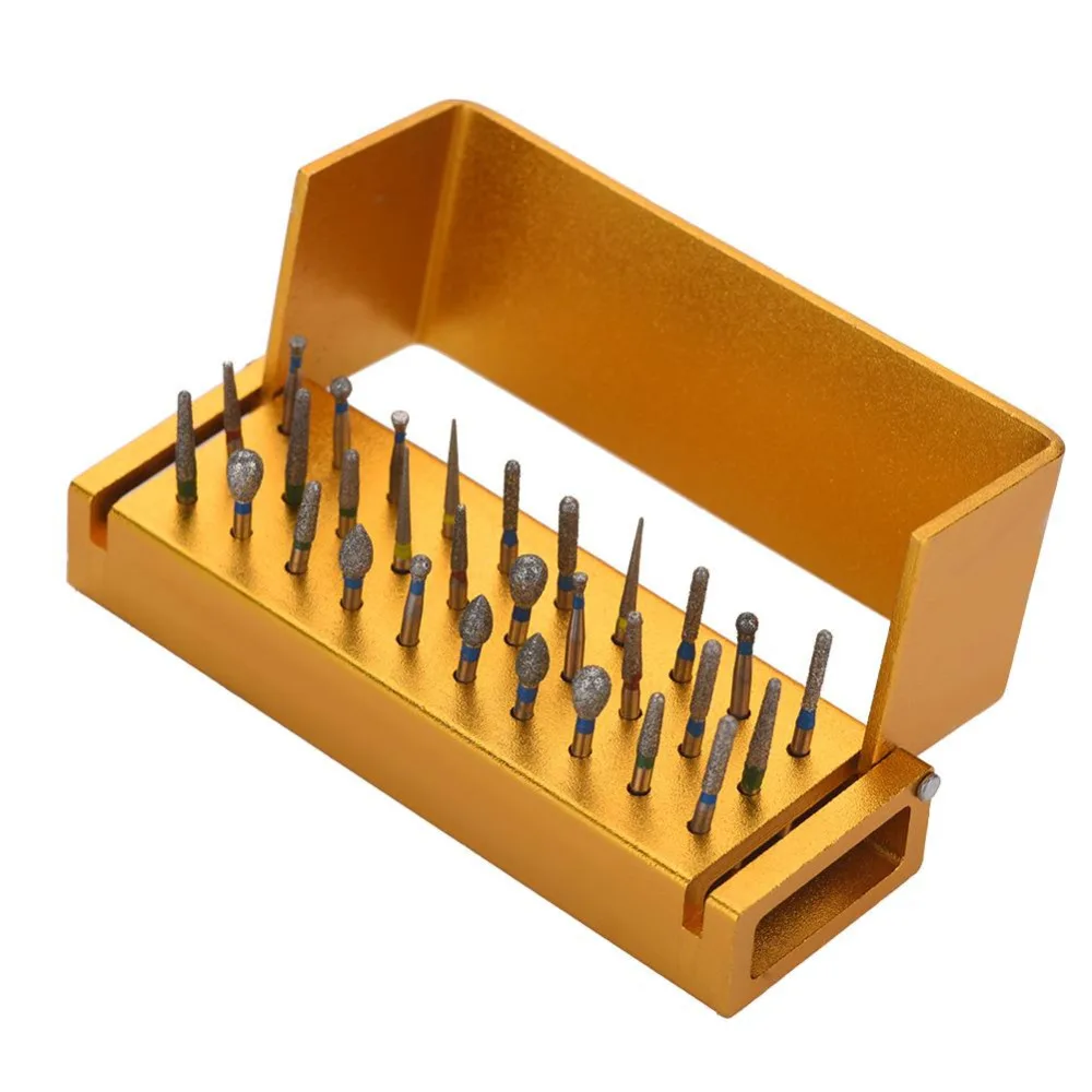 

30 Holes Teech Care Dental Burs Holder + Dental Diamond Burs Drill High Speed Block Alloy Autoclavable Box Kits Dentist Material