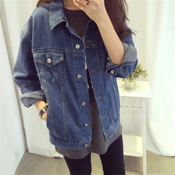 

Women Long Sleeved Denim Jackets Girls Outwear Basic Coat Single Breasted Jacket Female Turn-Down Collar Loose Jacket AA60178