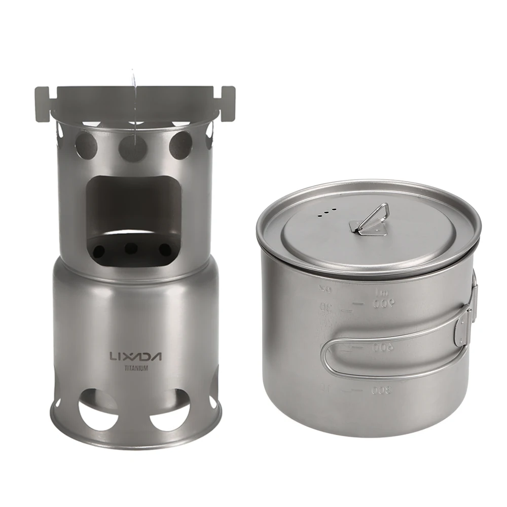 

Outdoor Wood Stove Folding Titanium Stove with 1100ml Titanium Pot Camp Cookware Set Backpacking Camping Stove Picnic Burner
