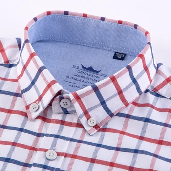 Men's Long Sleeve Oxford Plaid Striped Button Down Dress Shirt with Single Chest Pocket 100% Cotton 2