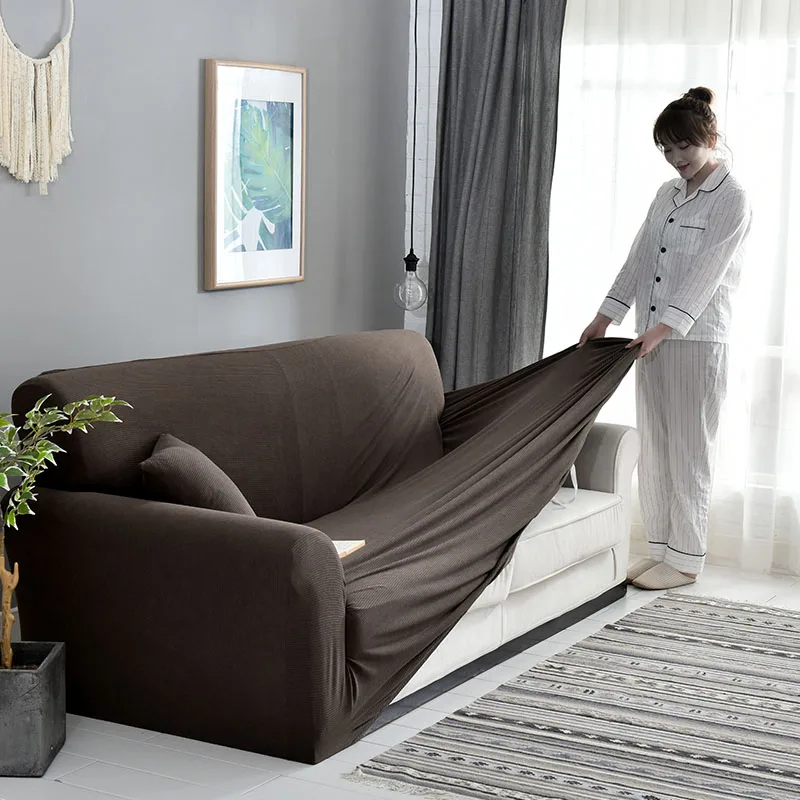 

High Quality Sofa Cover Coffee Colour Striped Universal All-inclusive Slip-Resistant Elastic Slipcover 1/2/3/4-seater Sofa Cover