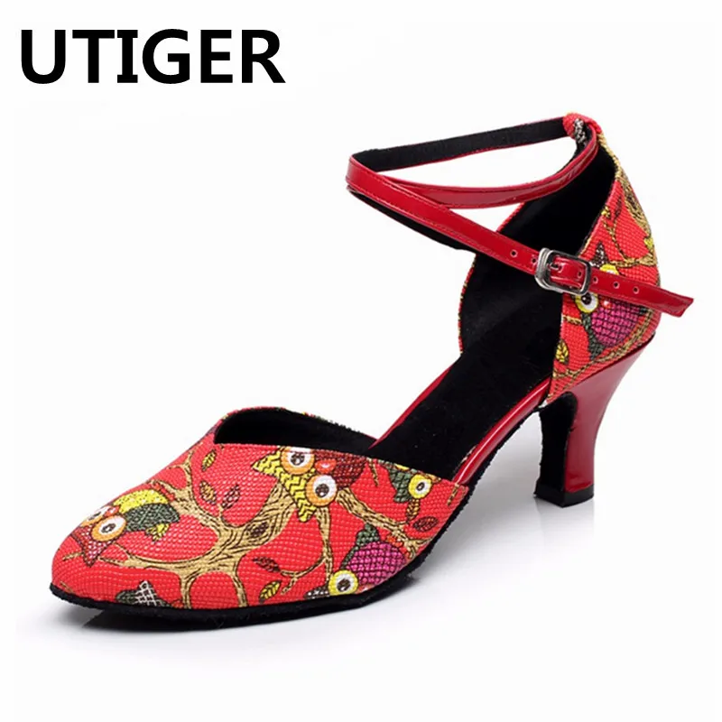 

Women Latin Ballroom Dance Shoes Med heel 5CM 6CM 7.5CM Salsa Dancing Shoes Suede Sole Women Female Square Dance Shoes