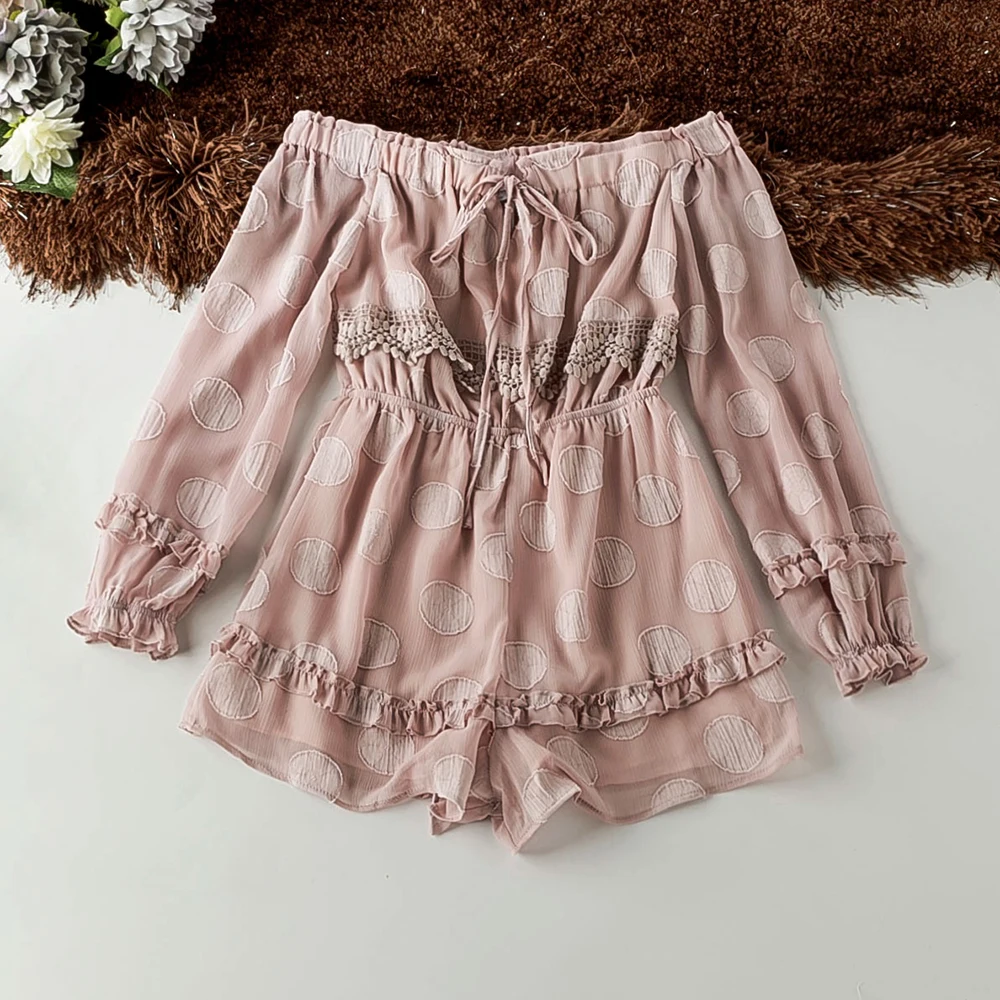

Good Quality Female Jumpsuit Elegant Fashion One Piece Rompers Womens Jumpsuit Slash Neck Solid Dobbty Long Sleeve Playsuits