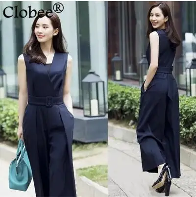 

2019 Summer Womens Solid Black Wedding Jumpsuit Sleeveless Wide Leg Rompers Overalls combinaison pantalon femme elegante Y37