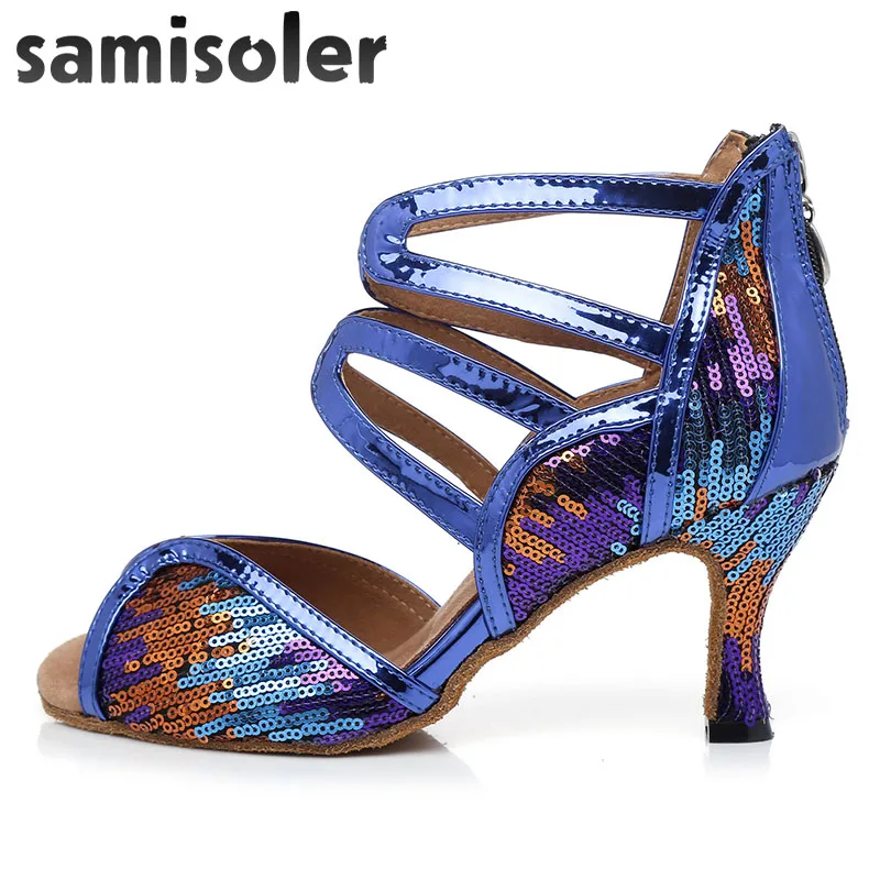 

Samisoler Latin Dance Shoes Rainbow Colors bright PU Women's Salsa elegant Ballroom dancing shoes soft tango dance shoes heel