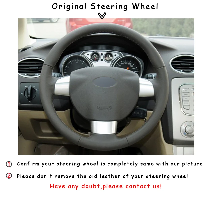 Черные кожаные чехлы на рулевое колесо для Ford Focus 2 2005-2011(3 Спицы) чехлы на рулевое колесо