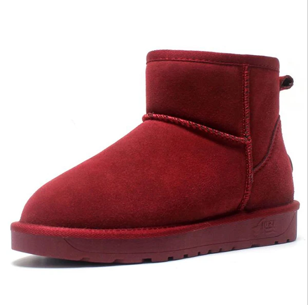 Брендовые женские ботильоны; замшевая зимняя обувь; теплые зимние сапоги из натуральной кожи; женская обувь на меху без застежки на платформе; большие размеры - Цвет: Wine Red Boots
