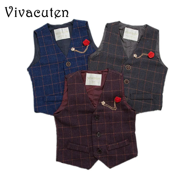Baby Boys Fashion Vest Kids Boy Plaid Waistcoat England Style Prince