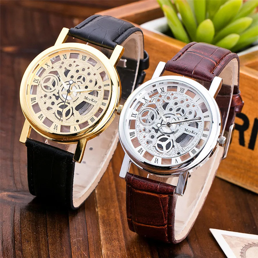 Fashion Quartz Skeleton Watch Men transparent Hollow Business Dress