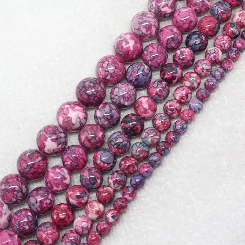 

Mini. Order is $7! 6-14mm Red Purple Multicolor Snow Jades stones Round DIY Jewelry Making Loose Beads 15"