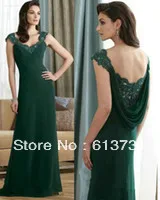 2013 Sexy Green Cap Sleeves Chiffon Ruffles Applique Beaded Lace Mother Of The Bride Dress 212957
