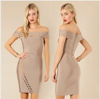 

Babatique 2018 sexy off shoulder strapless bodycon bandage dress women party hollow out summer vetsido