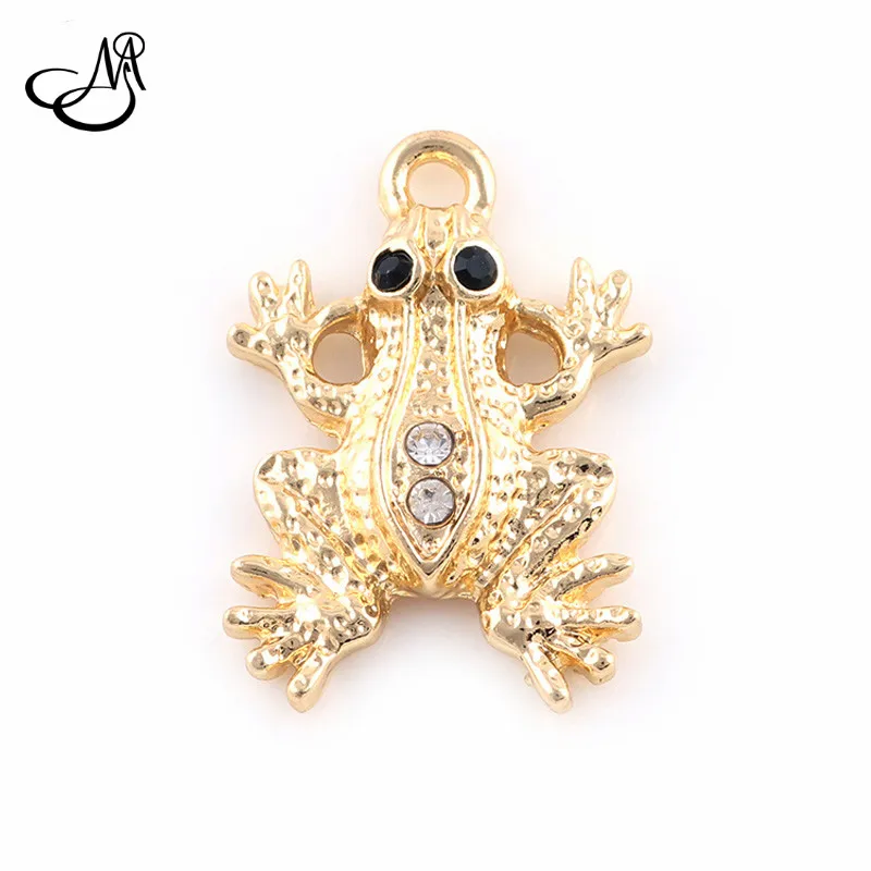 50pcs/lot Free Shipping Gold Dangle Charms Crystal Frog Charms Pendant