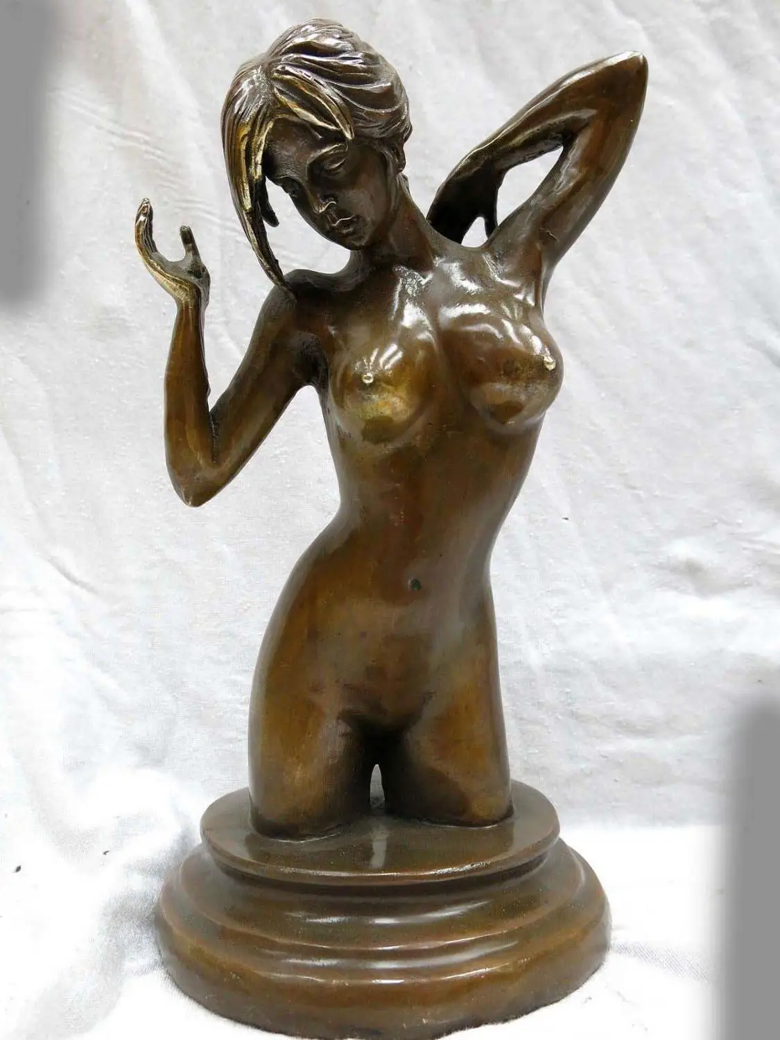 

11" China brass copper carved beautiful belle Sexy beauty Figure Statue #03