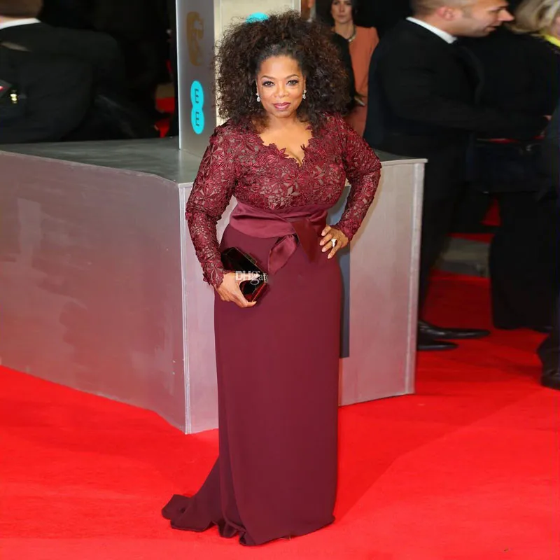 Celebrity Plus Size Mother Of The Bride Dresses Inspired By Oprah Winfrey 2014 Long Sleeve Evening Gowns A Line Sweep Train Formal Dress129