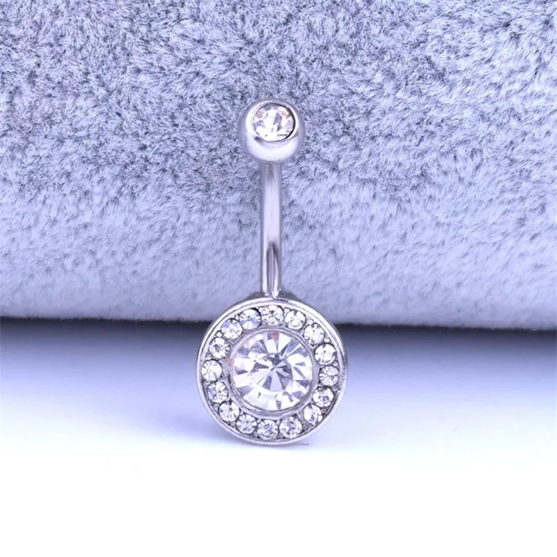 Stainless Steel Shiny Crystal Navel Piercing round white black Belly