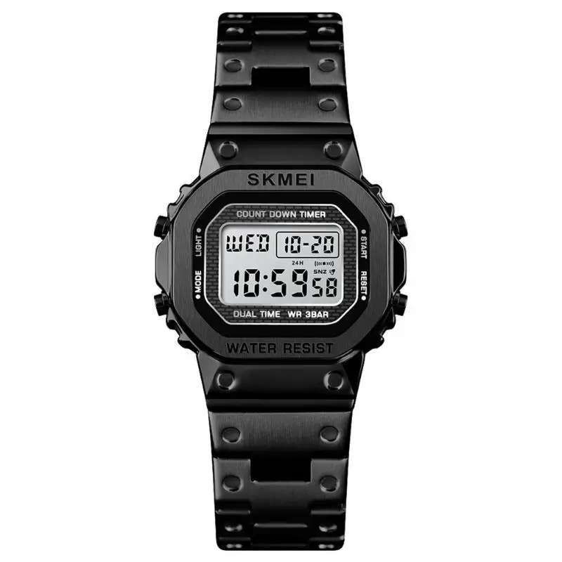 Простые модные водонепроницаемые цифровые часы, светящиеся электронные часы с зеркальной поверхностью, двойное время, женские спортивные наручные часы - Цвет: Black