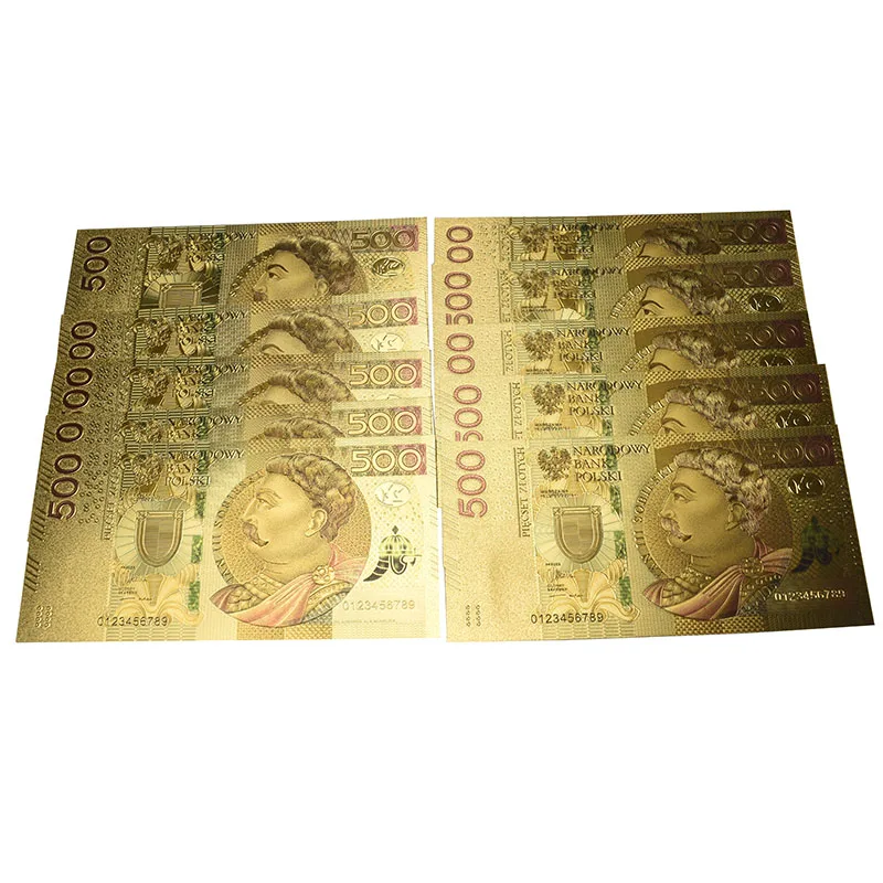 10 шт неизданная польская валюта цветные 24K золотые банкноты из фольги банкноты 500 PLN Подарочная копилка