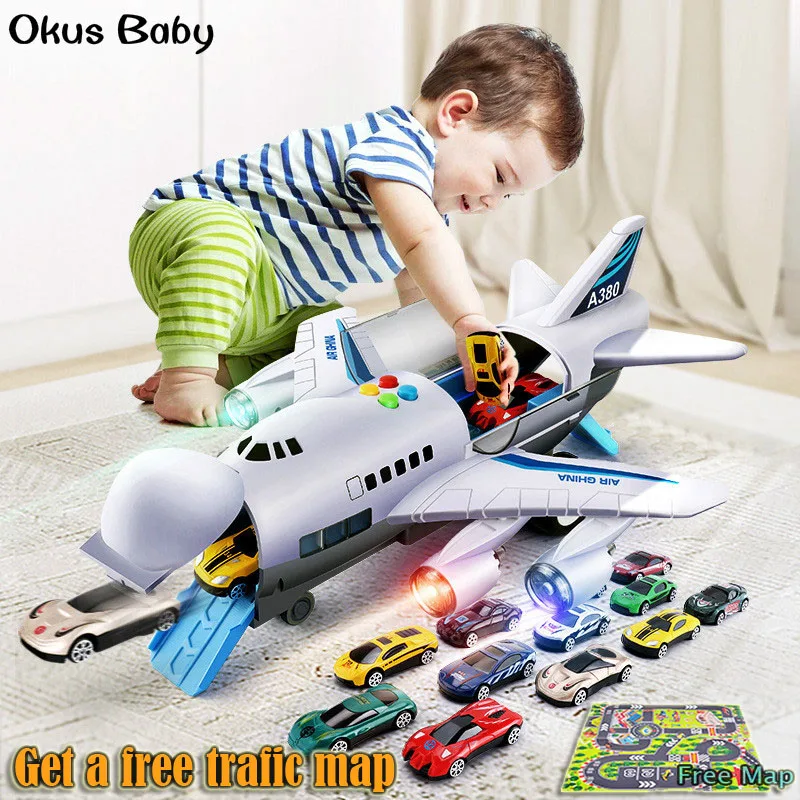 Baratos 2019 historia de la música simulación pista de inercia Avión de juguete para niños avión de pasajeros de gran tamaño niños Avión de juguete coche de juguete Mapa de regalo gratis
