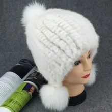 Winter New Authentic Thick Warm Mink Fur Hat Knitted Fox Fur Ball Ms Luxury fashion Winter