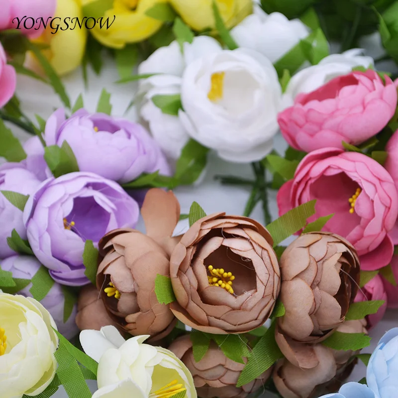 

6pcs/lot Silk Big Rose Bud Artificial Flower Bridal Bouquet Headdress Brooch Artificial Decoration DIY Garland Crafts Material