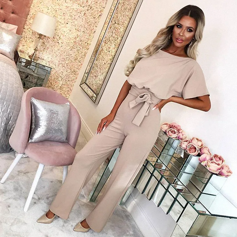 

Elegant Office Work Overalls for Women Rompers Straight Leg Long Jumpsuit Belt Mono Pata De Elefante Mujer Salopette Femme 2019