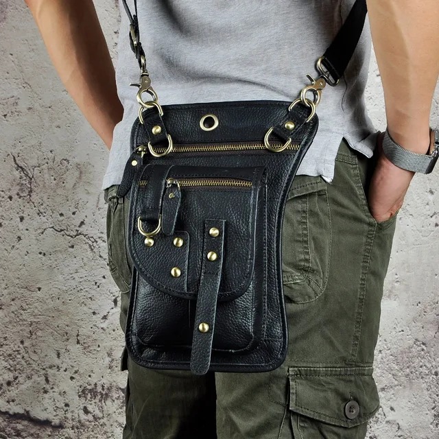 Genuine Leather Multipurpose Men Travel Mochila Crossbody Messenger Bag Hook Belt Waist Pack Drop Leg Phone Case Bag 2141-b 3