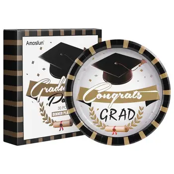 

Amosfun 30 Pcs Round Disposable Paper Dinner Plates Graduation Party Supplies